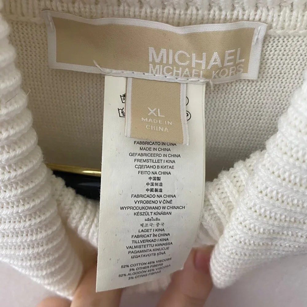 Michael‎ KorsTurtleneck Poncho Sweater Womens XL White Cotton Blend Relaxed